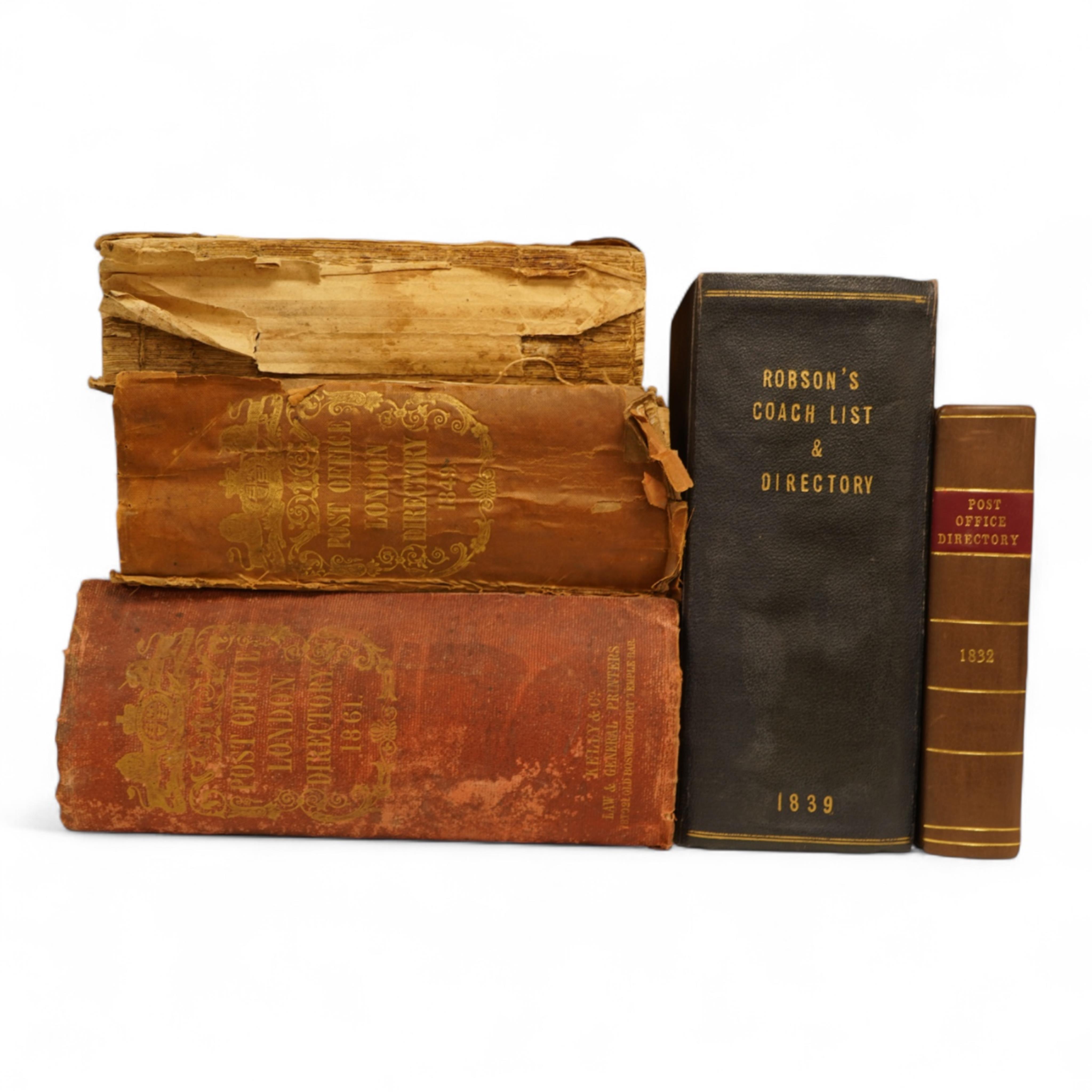 Critchett, B. - The Post Office and London Directory for 1832 ... newly rebound calf backed marbled boards, gilt ruled spine with red label, cr. 8vo.; Frederic Kelly's Post Office London Directory, 1849 ... folded plan;
